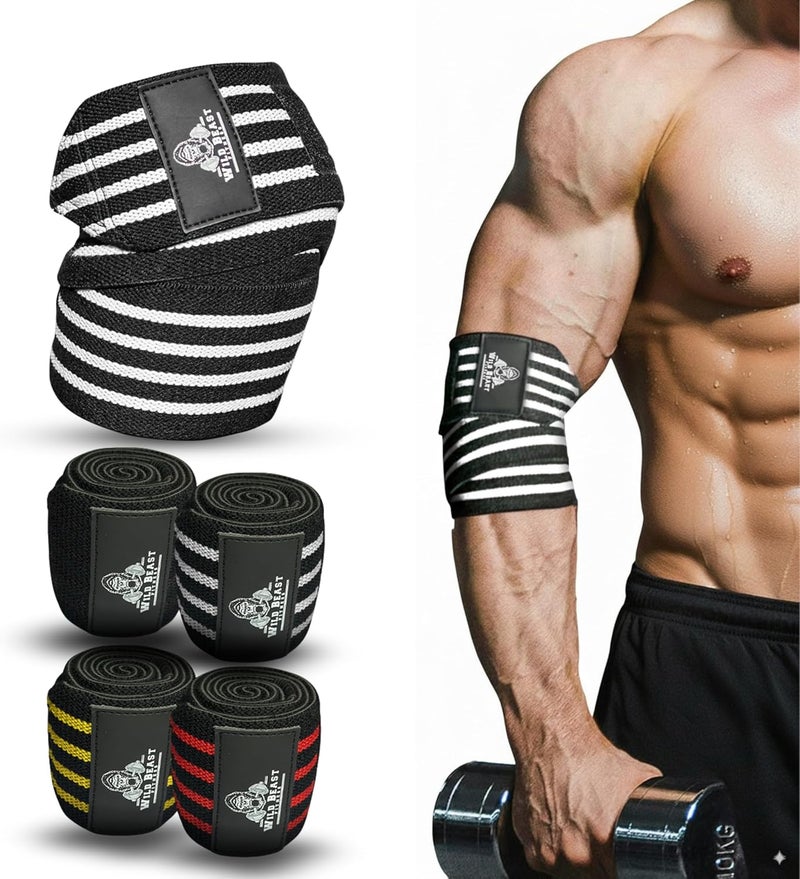WildBeast Elbow Wraps for Weightlifting Men (Pair), Stretchable 41" Elbow Compression Strap, Weightlifting Straps for Bench Press, Strength Training & Fitness Support, Elbows Straps for Golfer's Elbows & Tendonitis - Image 1
